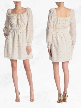 Joie Manora Ivory Mini Dress Long Sleeve Square Neck L NWT Boho Cottagecore